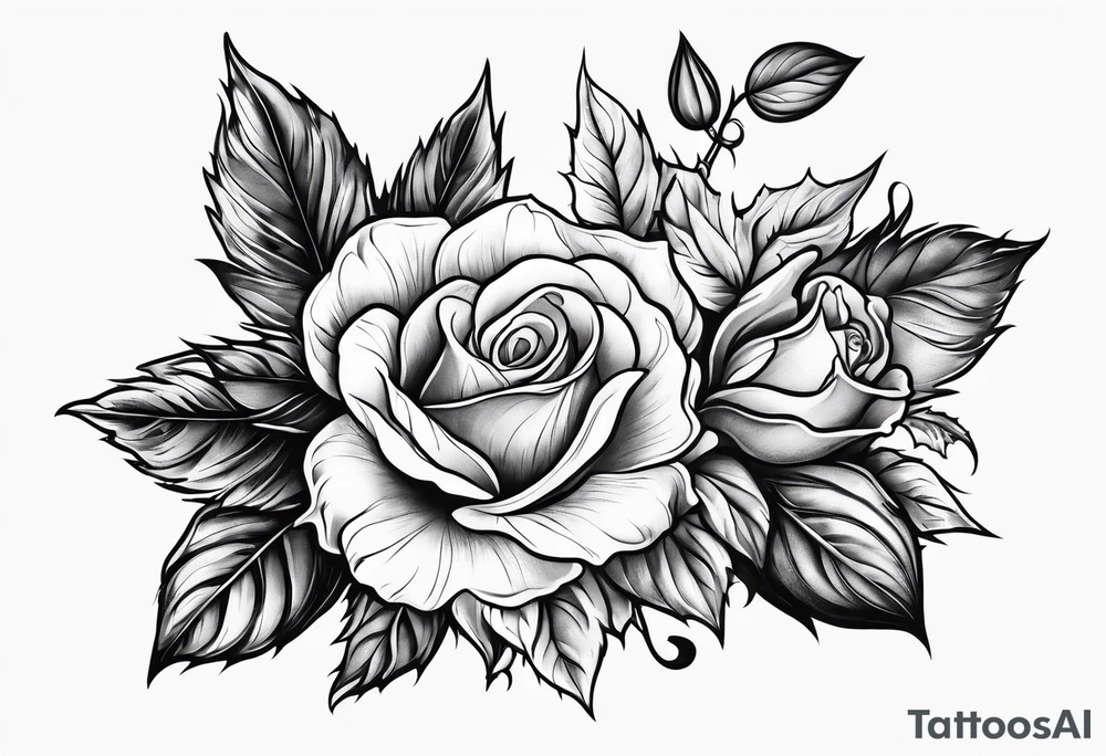 flower with rose bloom and holly berry stalk tattoo idea