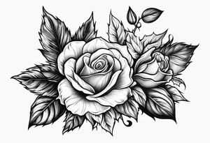 flower with rose bloom and holly berry stalk tattoo idea