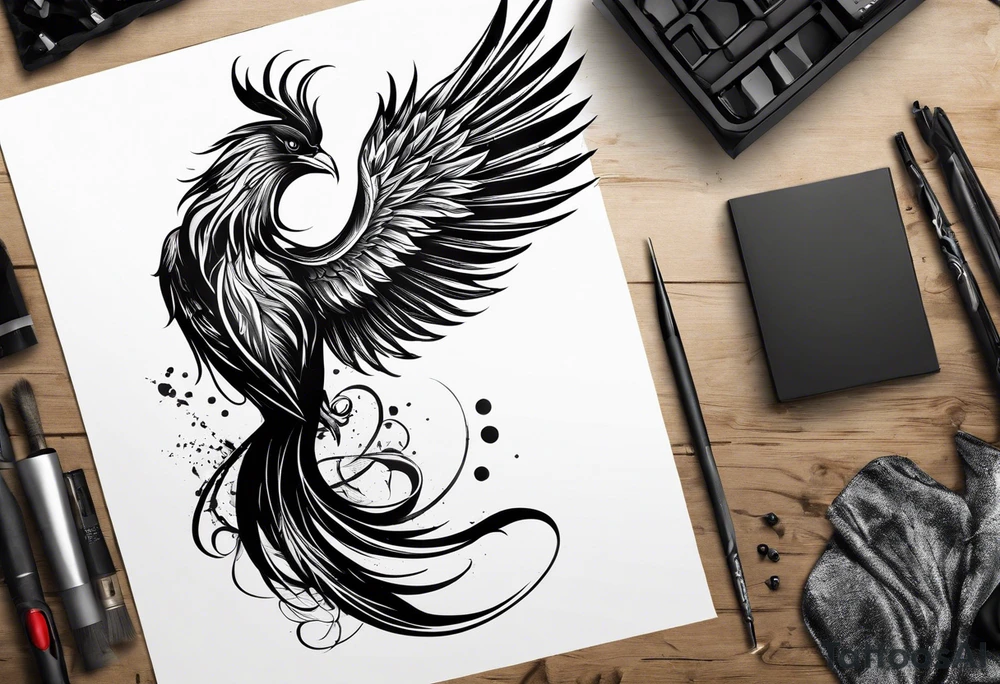 Trash polka Phoenix tattoo idea