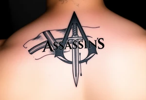 Assassins Creed logo with English flag and a sword with blood tattoo idea