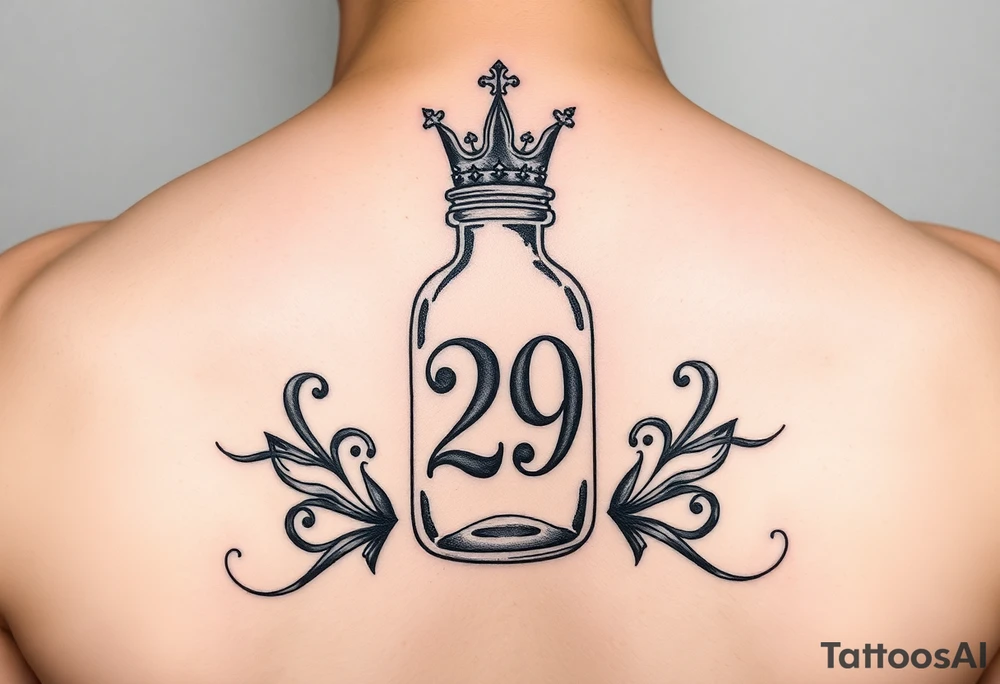 Baby bottle with crown and number 29 tattoo idea