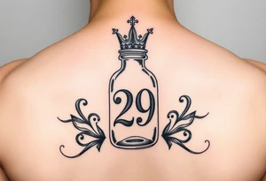 Baby bottle with crown and number 29 tattoo idea