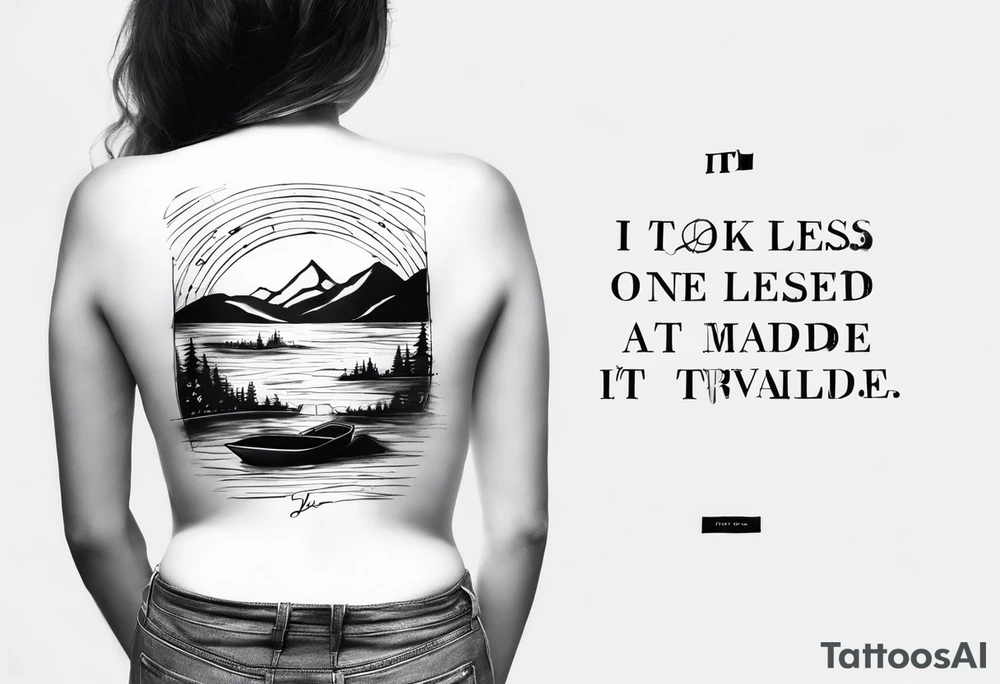 Create a back tattoo if the words “I took the one less traveled by and it had made all the difference” tattoo idea