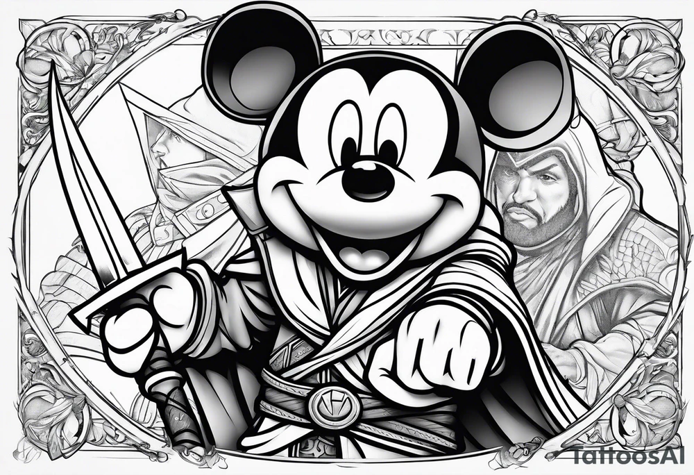 mickey mouse as assassins creed with blade tattoo idea