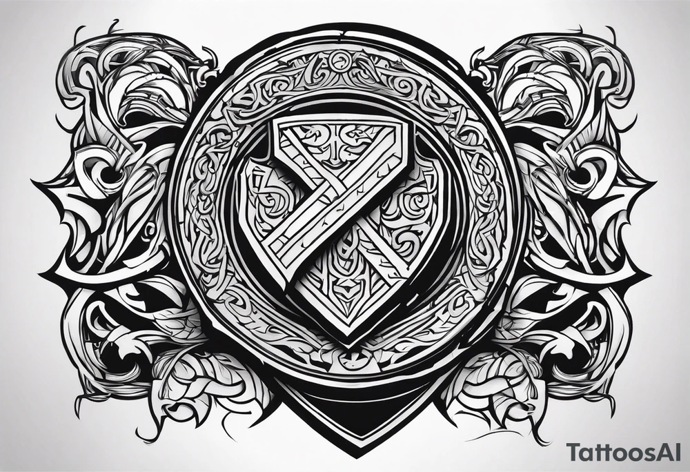 Valhalla viking gods shield hatchet tattoo idea