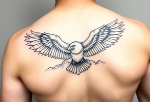 majestic eagle spreading wings against mountain peaks tattoo idea