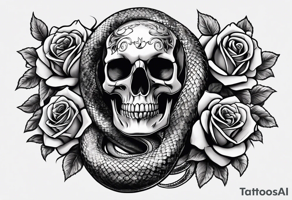 Snake in skull head,money rose,playing cards tattoo idea