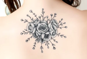 vintage bouquet of wild roses and meadow flowers with morning dew tattoo idea