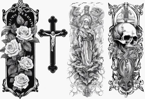 men’s arm sleeve, the name Peters, rosary, prayers tattoo idea