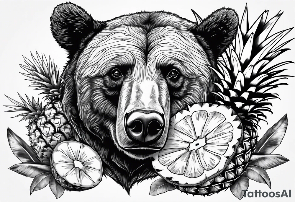 Bear loves pineapples and coconuts tattoo idea
