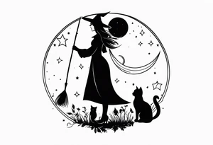 witch, fantasy, broom, cat, Harry Potter, charmed, moons tattoo idea