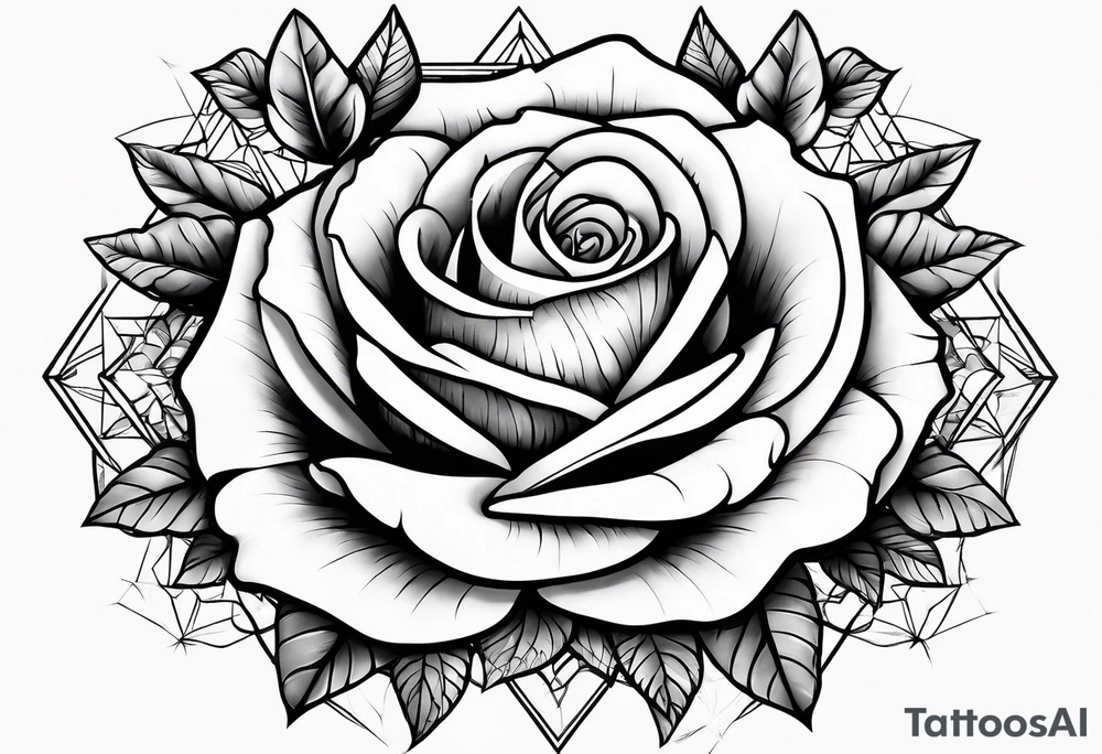 Tesseract with big roses and small stars tattoo idea