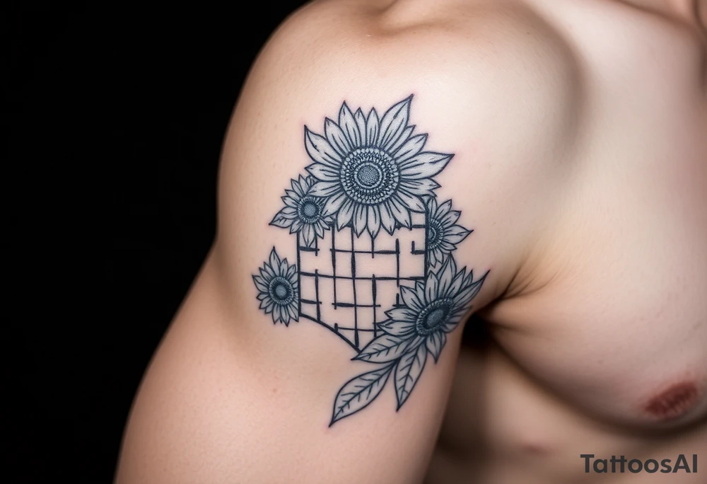 Crossword puzzle with sunflowers tattoo idea
