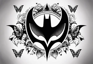 Batman symbol with butterflies and haha joker symbols and less details tattoo idea
