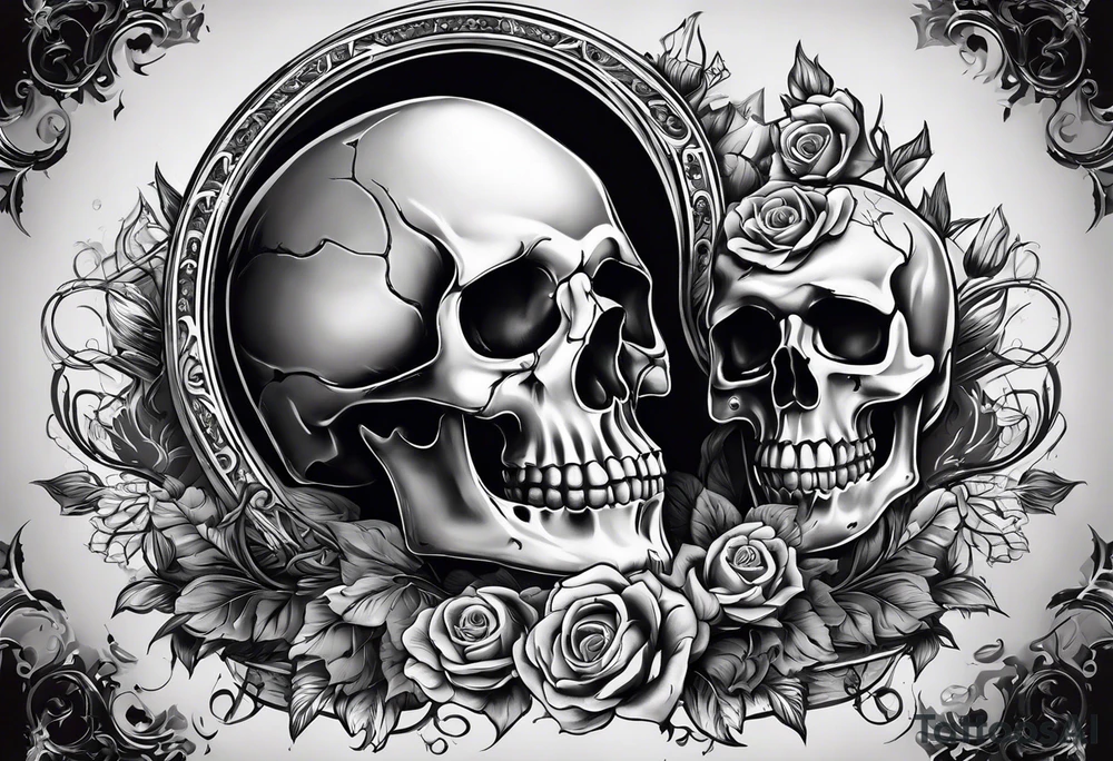 A skeleton hand interacting with a skull, either holding it or placed beside it, is a classic representation of mortality and the passage of time. tattoo idea