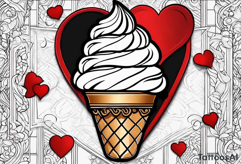 ice cream cone with one red heart tattoo idea