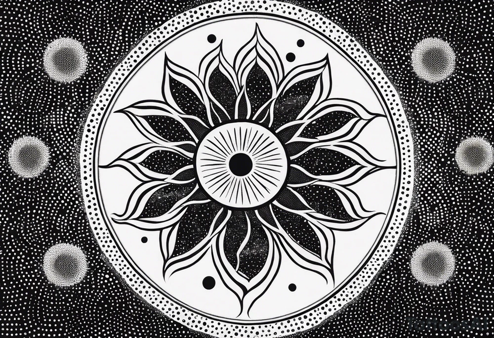simple sun made of black dots and circles tattoo idea