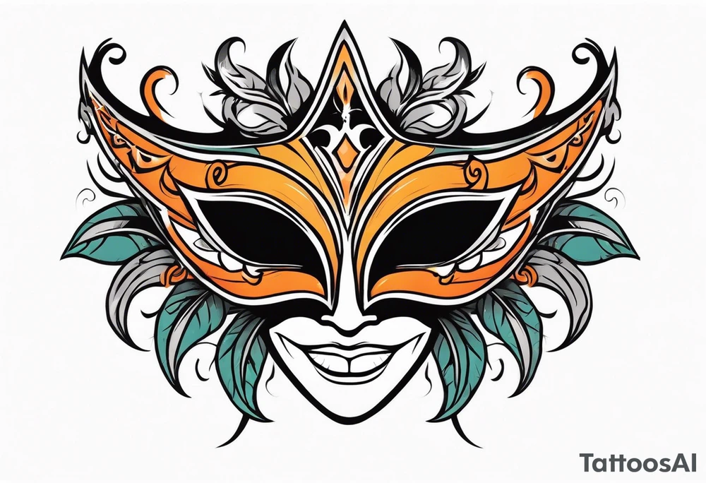 Laughing Male masquerade mask with orange and black thorns tattoo idea