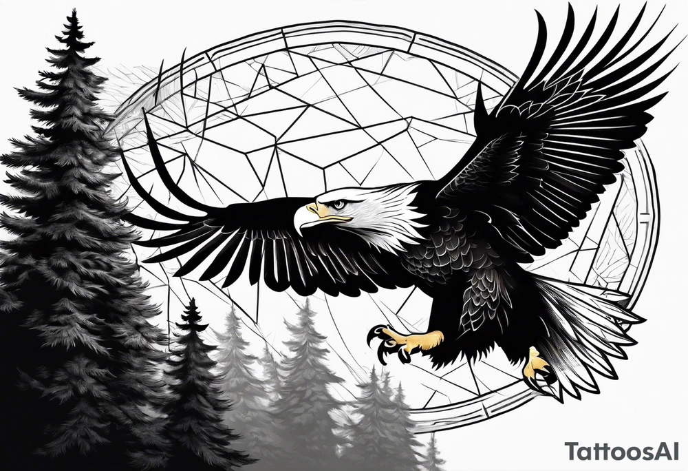 Eagle flying over trees tattoo idea