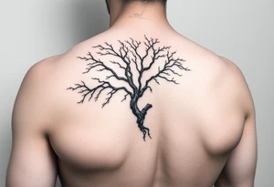 Flowing asymmetrical symbolic tree quarter sleeve on shoulder. Bold and simple branches that do not look realistic. tattoo idea