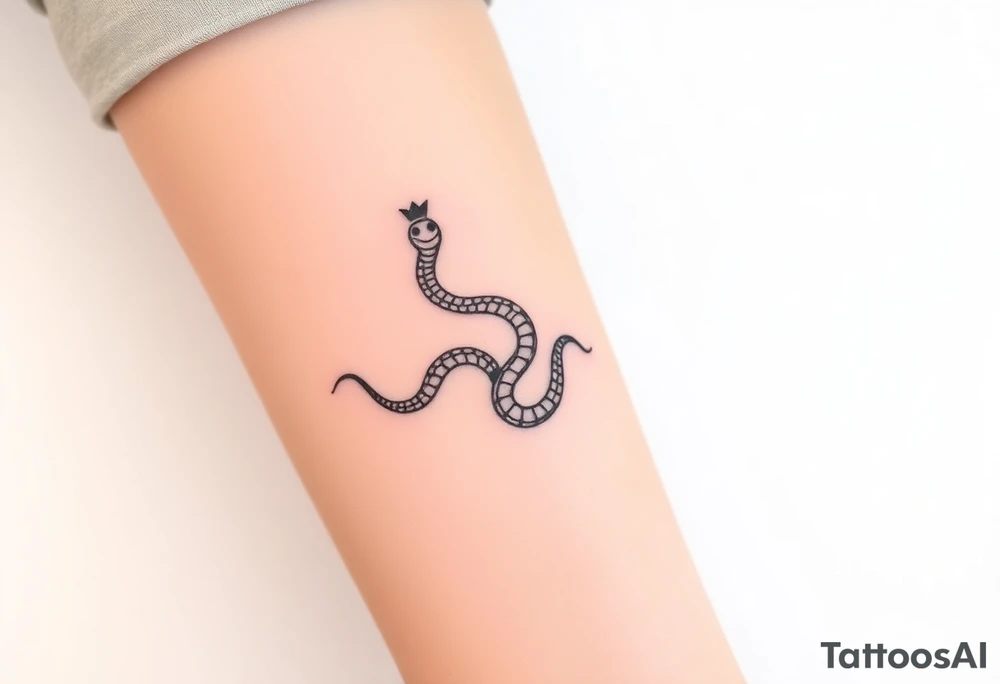 I want a small simple silhouette lines black and white wrist princess like girl snake tattoo that has number 12821 on its body along and also I want it to represent feminine energy crown queen Cycle tattoo idea