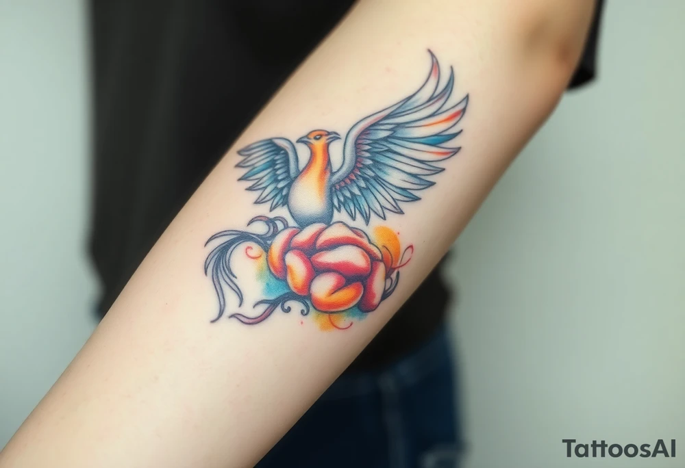 A phoenix rising out of a brain looking powerful tattoo idea