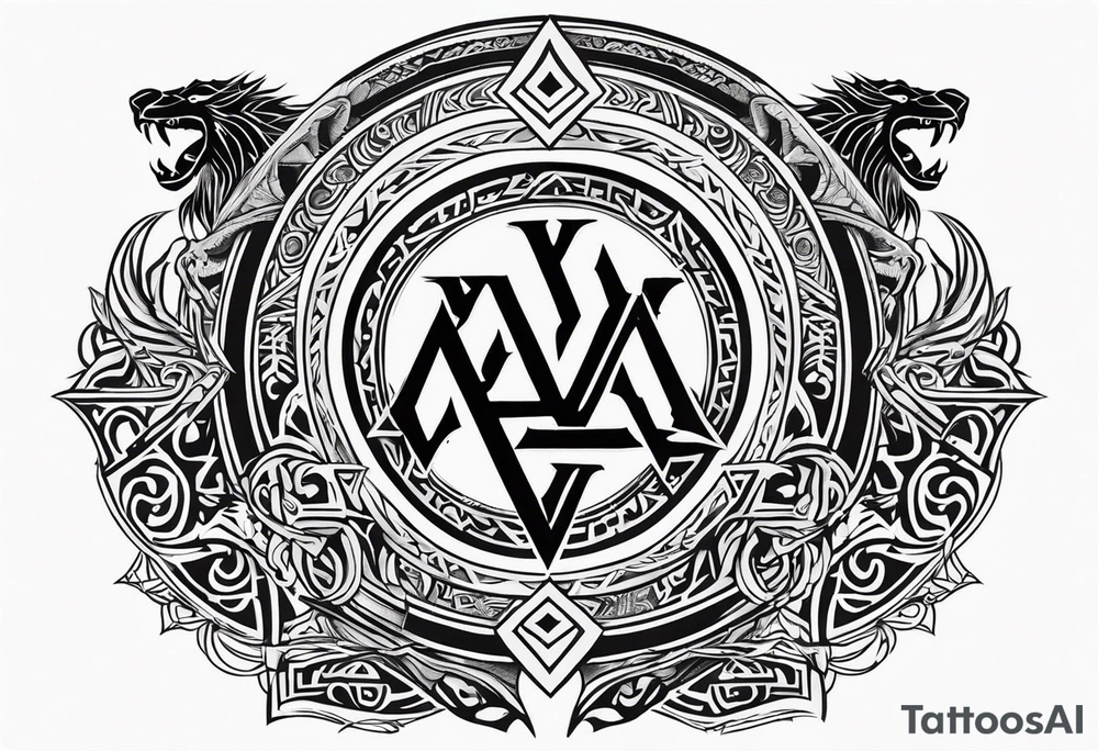 Valhalla sword shield dragon axe Valknut tribal lion tattoo idea