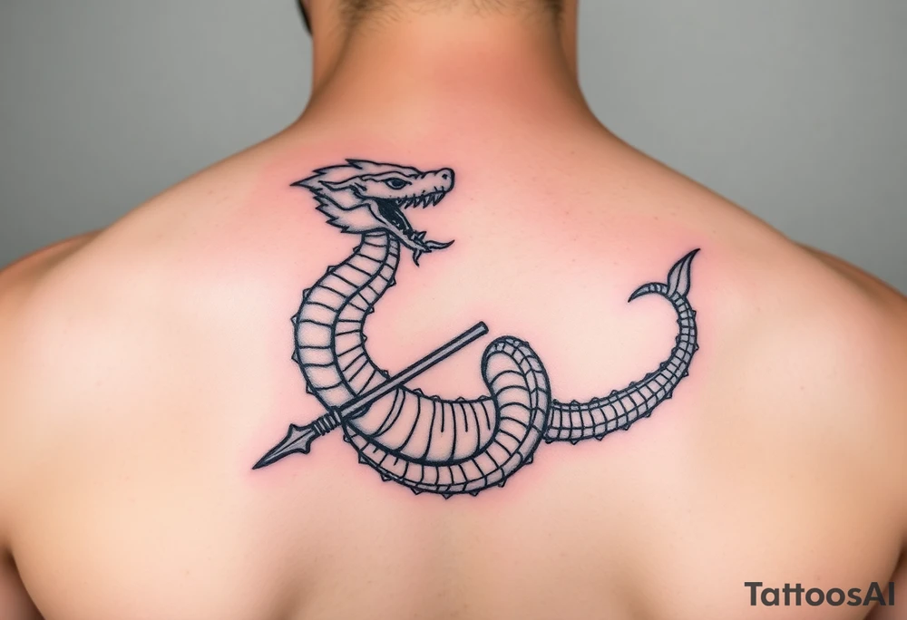 sea serpent with trident tattoo idea