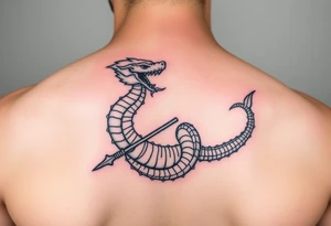 sea serpent with trident tattoo idea
