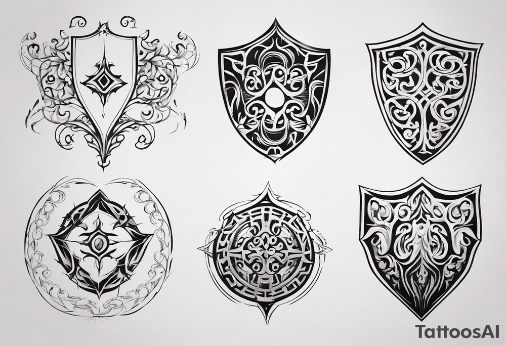 Shield symmetrical filigree tattoo idea