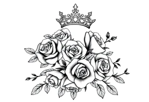 detailed beautiful gothic boho flowers and roses on vine with gorgeous crown ornamental tattoo idea