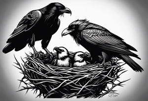 raven and osprey sharing nest tattoo idea