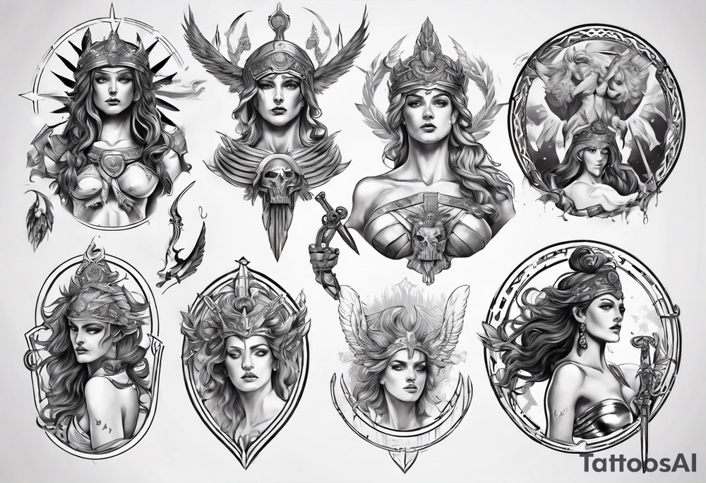 Greek goddess war lord tattoo idea