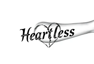 Broken heartHeartless words written in majuscule with broken real heart design tattoo idea