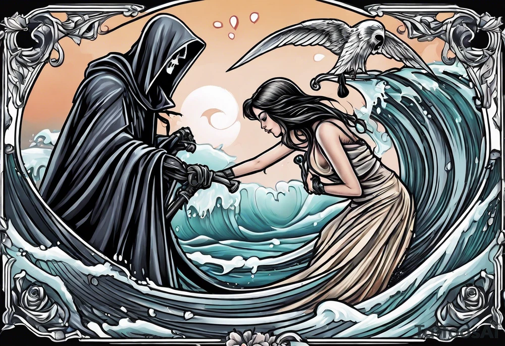 Grim reaper falls in love with human girl tattoo idea