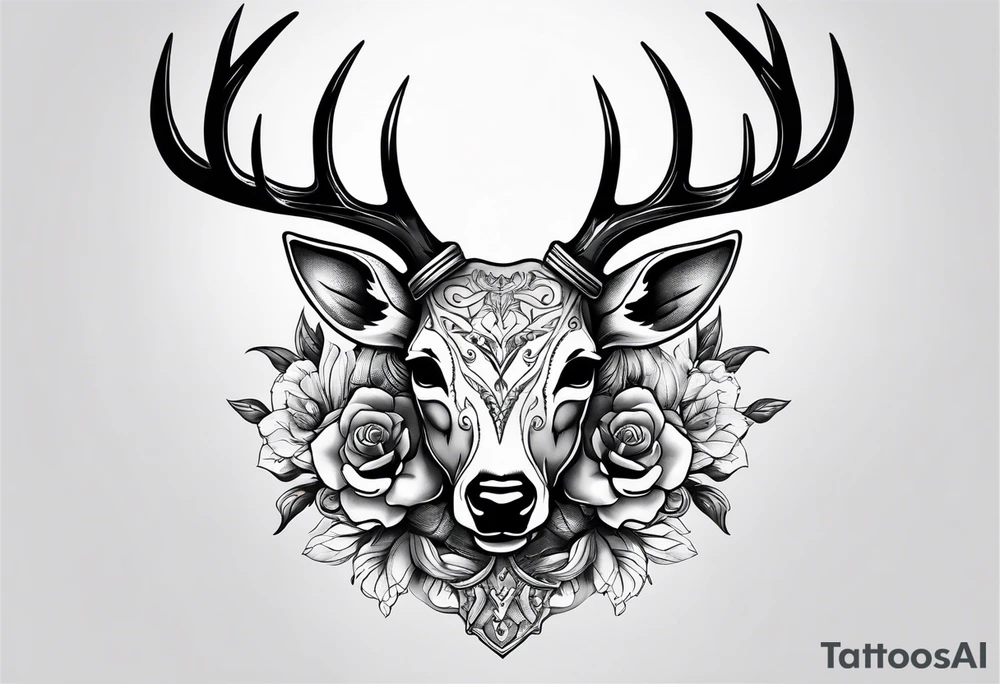 A human with two legs and with a deer skull head tattoo idea