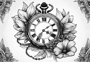 pocket watch with sunset background tattoo idea