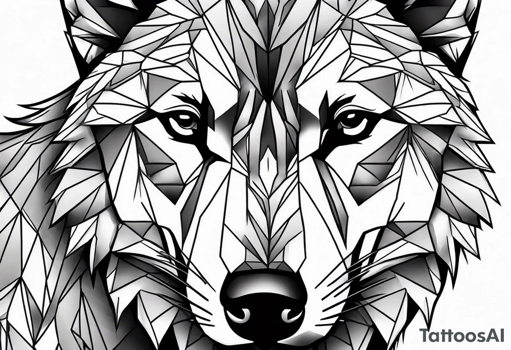 Male young Wolf face look realistic tattoo idea
