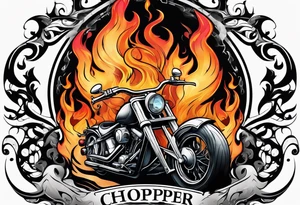 Flame letter font of word CHOPPER with smoke background tattoo idea