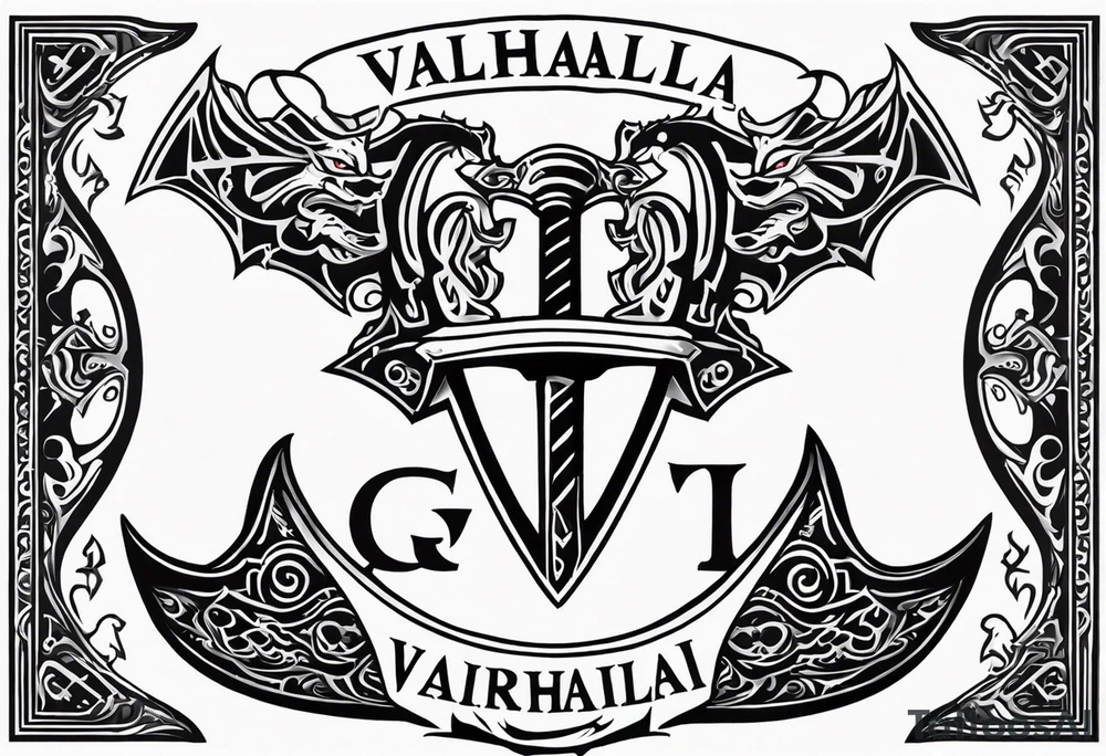 Valhalla sword shield dragon axe tattoo idea