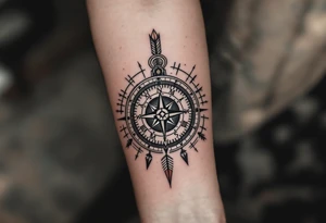 compass/clock with native american arrow tattoo idea