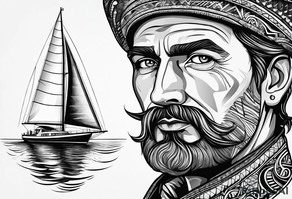 voilier vue de face. phare maritime dans le voilier servant de mat pour les voiles. tattoo idea