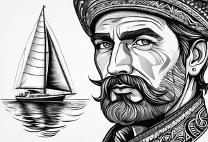voilier vue de face. phare maritime dans le voilier servant de mat pour les voiles. tattoo idea