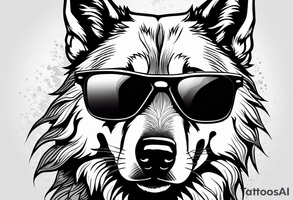 Badass wolf wearing sunglasses tattoo idea
