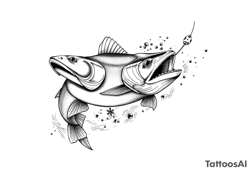 A muskelunge swimming in the water chasing a spinner bait tattoo idea