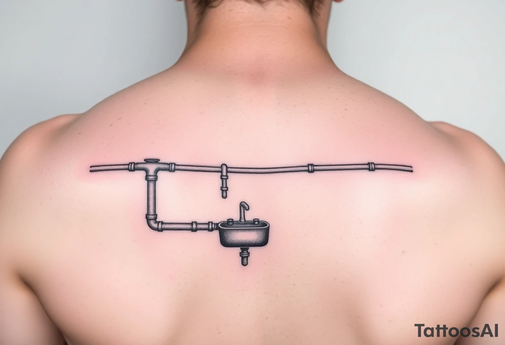 tatto with horizontal system of piping coming from a sink down a forearm tattoo idea