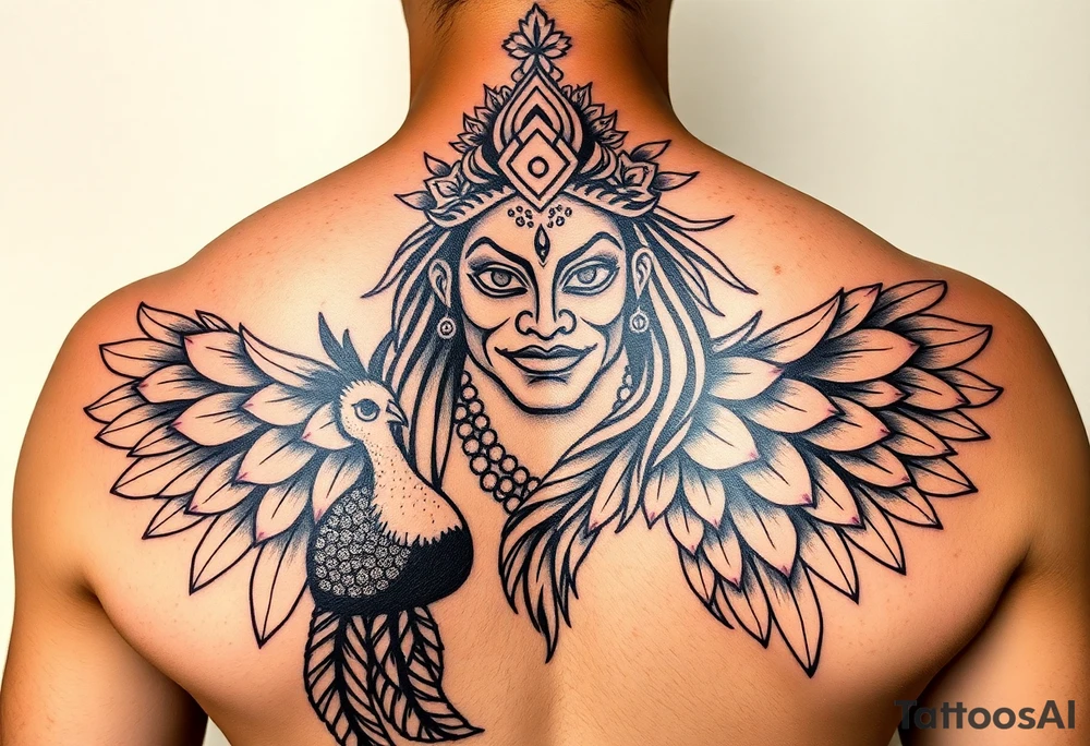 lord murugan tattoonpeacock colorful tattoo idea