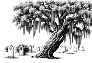 Oak tree with Spanish moss in a cemetery tattoo idea
