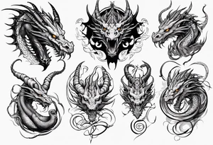 a long dragon intertwined along the arm with horns, mane, scales tattoo idea