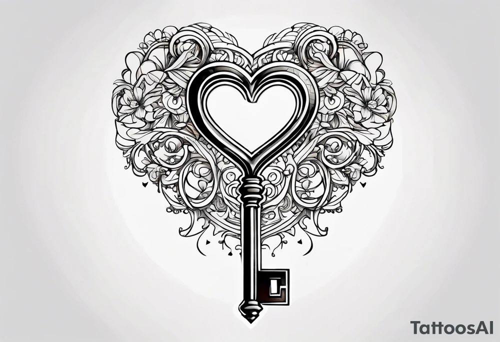 A heart shaped antique key tattoo idea